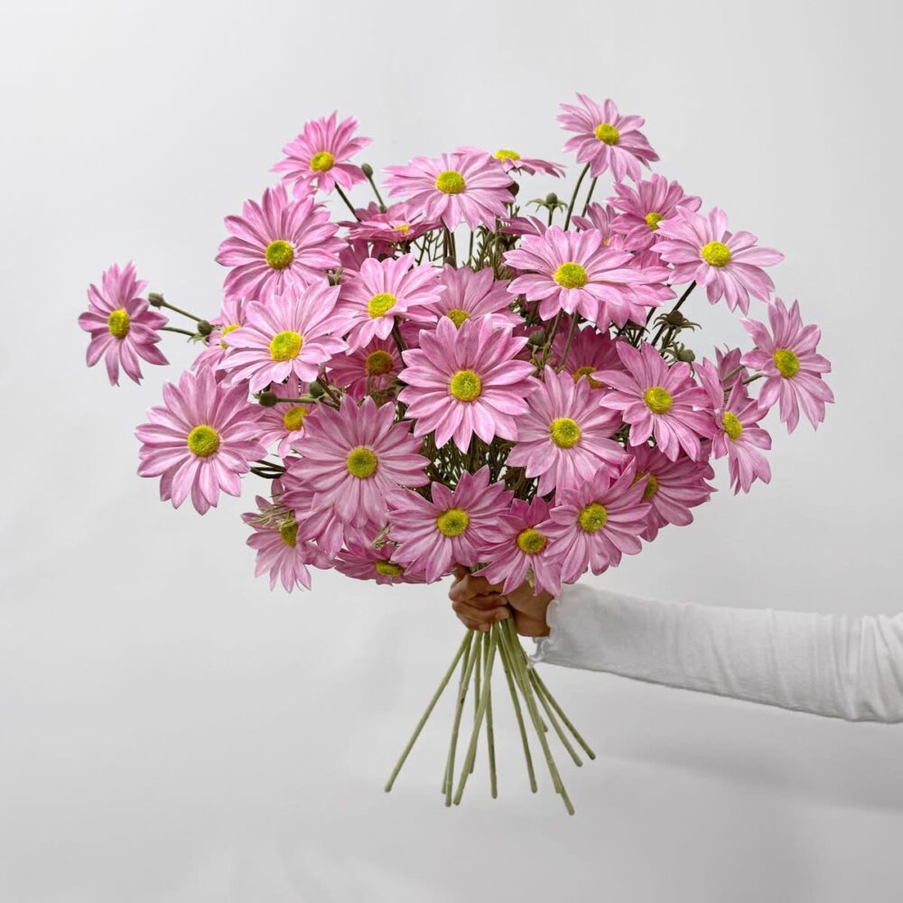 Ромашка гелева – штучна квітка з ефектом Real Touch рожева